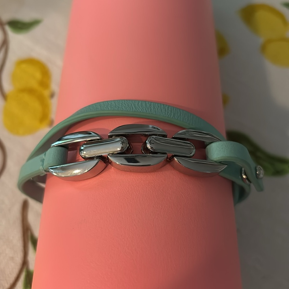 Tory Burch Turquoise leather Silver chain wrap bracelet - Picture 9 of 10